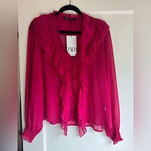 Zara Women's Pink Ruffled Top